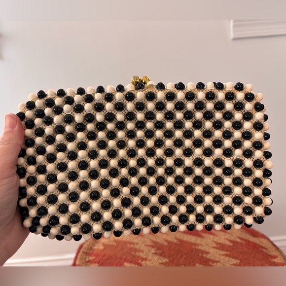 Beaded Vintage Black and White Clutch - Picture 2 of 7